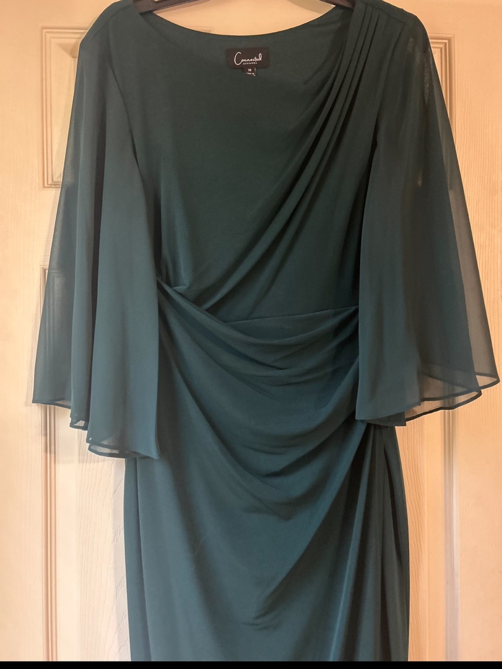 connected apparel forest green draped ankle length dress